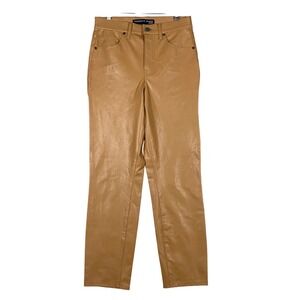 Veronica Beard Kyleigh High Rise Straight Vegan Leather Pants Womens 4 / 27 Tan